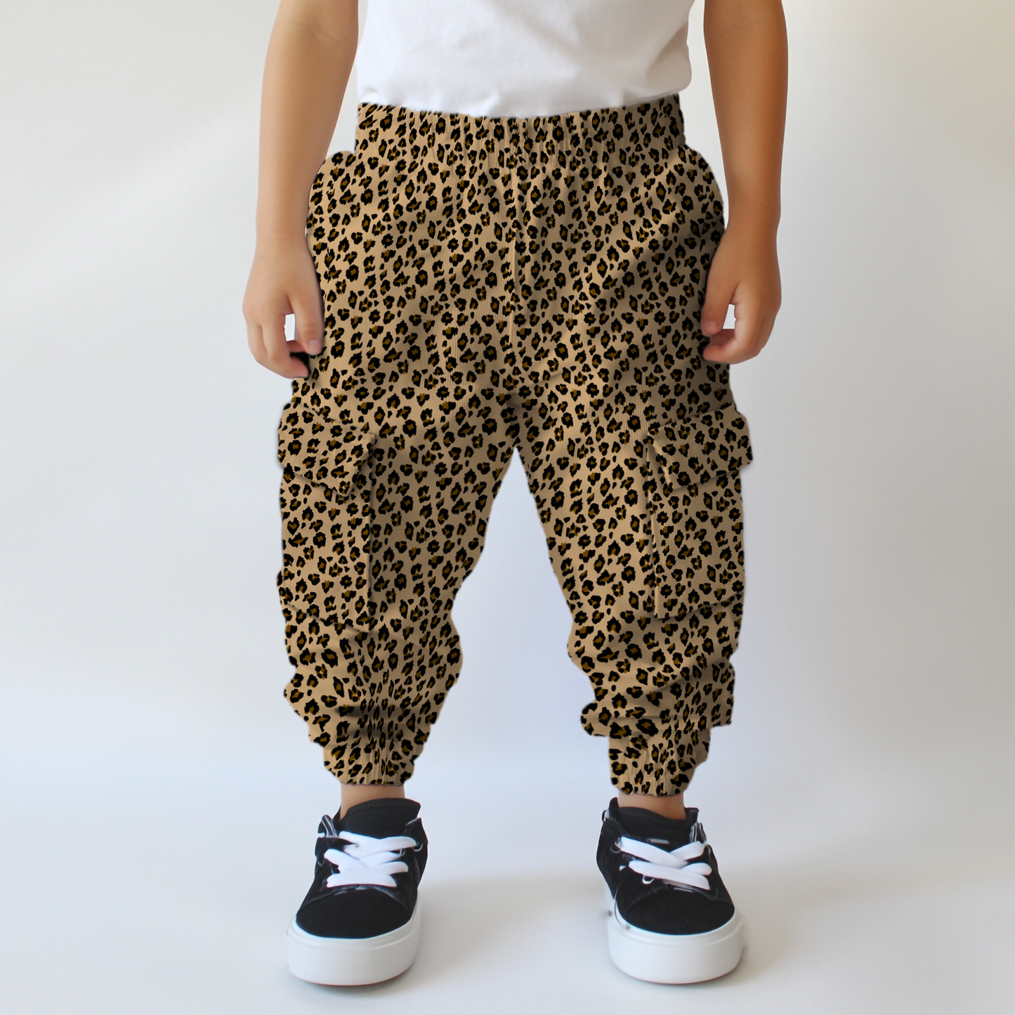 Denim Cargo Pants - Leopard Print