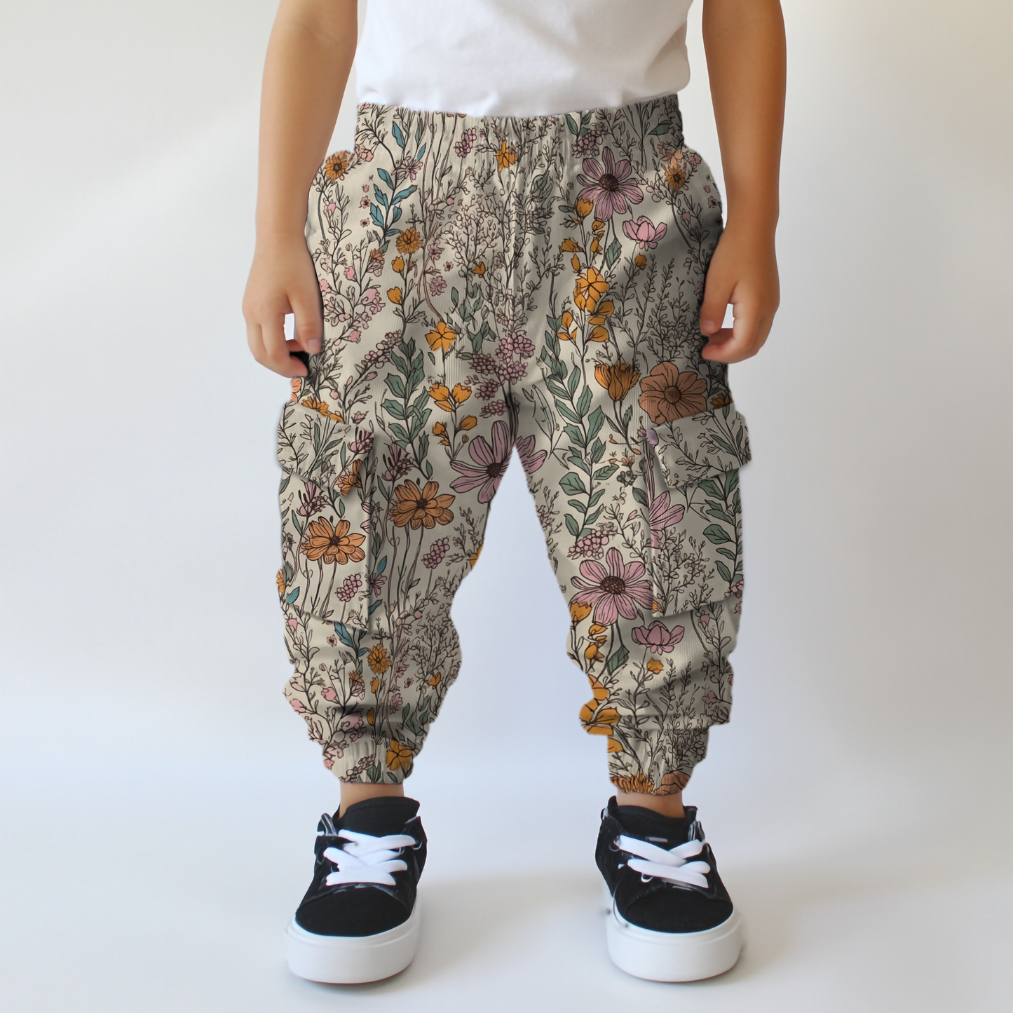 Denim Cargo Pants - Wildflowers